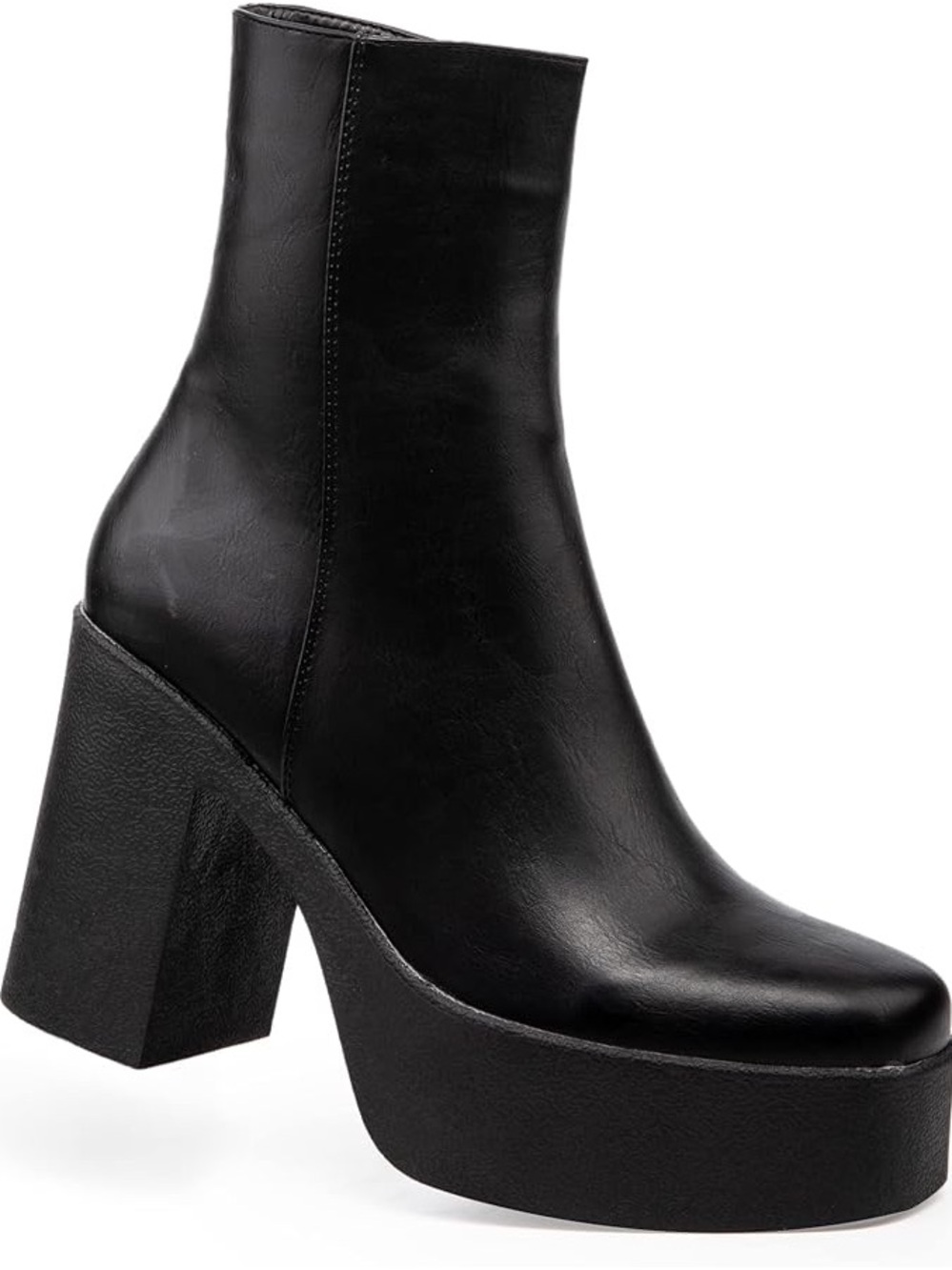 Black Platform Block Heel Ankle Boot